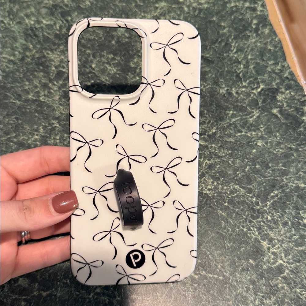 iPhone 16 pro max - Loopy Case Elegant Black Bow on White Phone Case